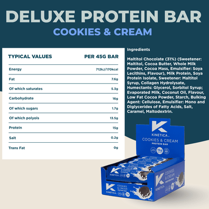 Deluxe Protein Bar Cookies and Cream - 15 x 45g - #kinetica - sports#